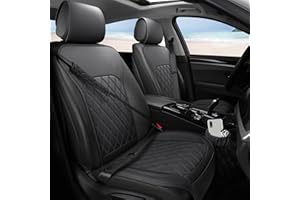 Sanwom Front Car Seat Covers - Leather Seat Covers with Storage Pocket and Two Belt Pads, Anti-Slip Waterproof Universal Seat Covers for Cars Fit Cars Trucks SUV(Black,2 Pack)