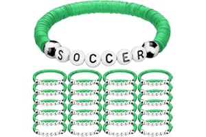 Trnayi 24 Pcs Soccer Bracelets Stackable Clay Beaded Bracelets Soccer Party Favors Beaded Ball Adjustable Clay Bracelet Jewelry Sports Gifts Supplies for Teen Adults
