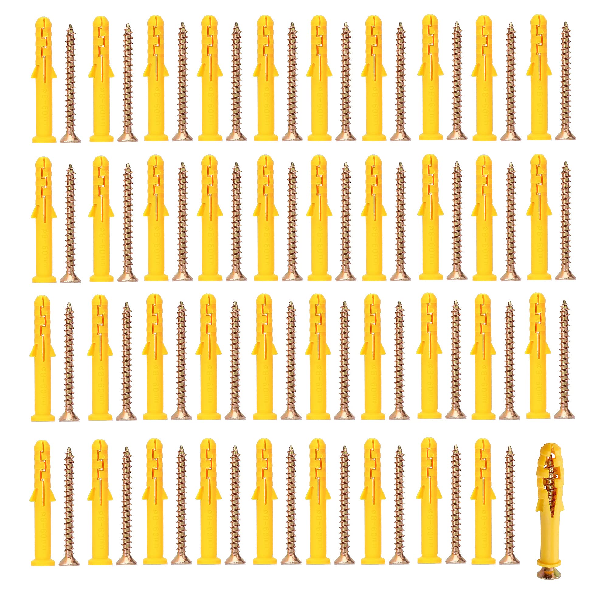 WeqeYent 40 PCS M8x60mm Plastic Expansion Pipe Column Anchor,Wall Plug Self Tapping Screws Fastener Kits for Television Heavy,Masonry Brick Wall Fixing Screw Set,Bolts Wall Plug Screw Fixing