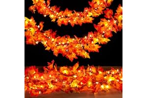 DIRNUN Thanksgiving Decorations for Home 9FT Plug in Thanksgiving Garland with Lights 50 Bulbs Maple Leaves Light, Connectable Fall Lights for Indoor Outdoor Harvest Thanksgivings Home Party Decorations