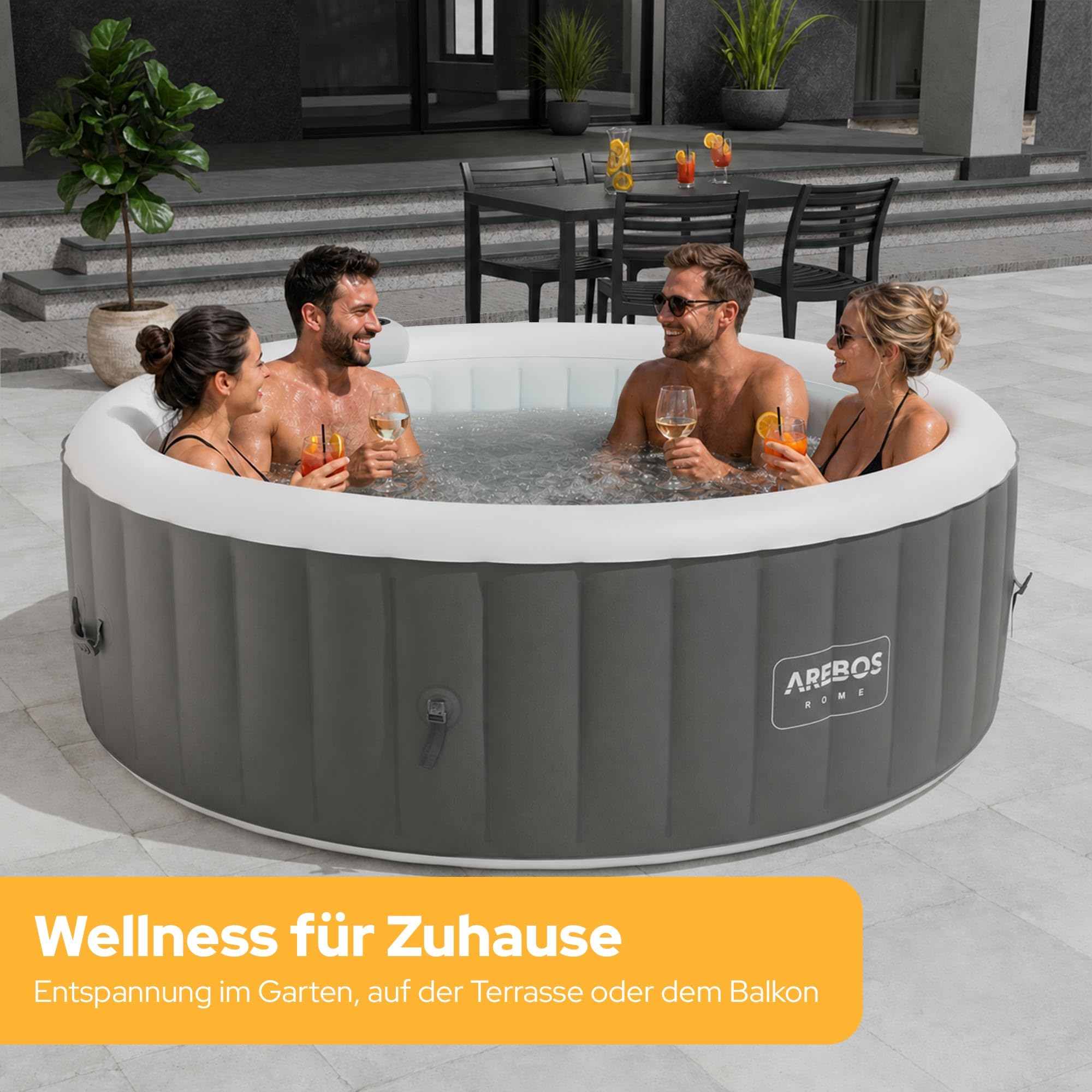 Arebos Whirlpool | aufblasbar | In- & Outdoor | 6 Personen | ⌀ 208 cm | 130 Massagedüsen | mit Heizung | 1.000 Liter | Inkl. Abdeckung | Bubble Spa & Wellness Massage 3