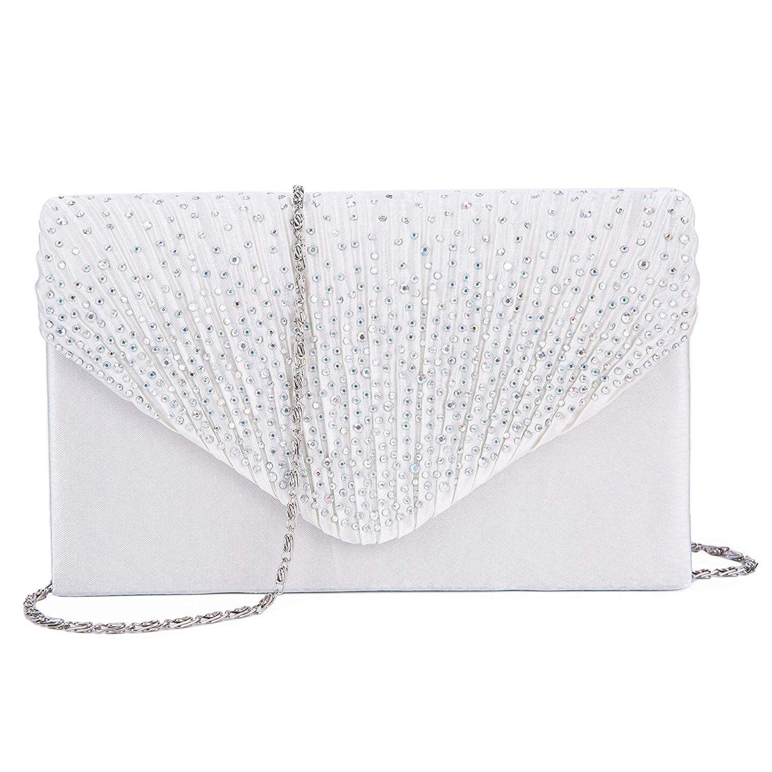 Kaever Women's All Seasons Satin Evening Bag Crystal/Rhinestone for Wedding/Evening/Formal Party, white, 21 x 13 x 5 cm, Casual