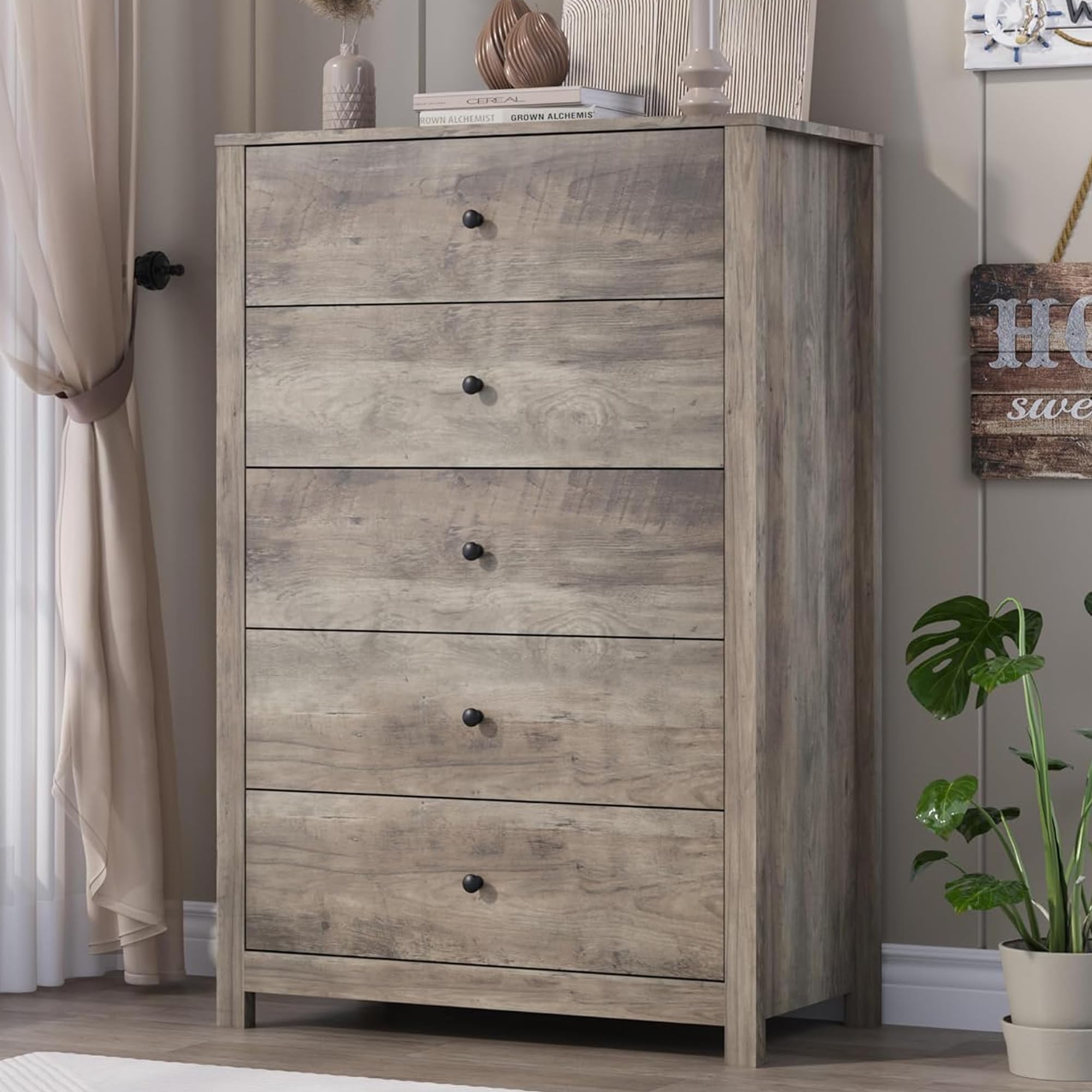 Photo 1 of **DIFFERENT COLOR, INCOMPLETE** Garvee 5 Drawer Dresser for Bedroom – Modern Simply Chest of Drawers, Wood Storage Dresser with Deep Drawers for Living Room, Hallway, Entryway