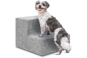 Best Pet Supplies Dog Stairs & Steps - Foam Steps for Small Dogs & Cats, Non-Slip Indoor Balanced Pet Step Support, Dog Ramp, No Assembly, Ash Gray Linen, 2-Step (12-inch Height)