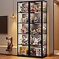 QOEUDD Display Cabinet with Acrylic Glass Door, 5 Tier Curio Display Case, Collectibles Toy Organizers Rack & Display Shelf, Kids Bookcase for Bedroom, Reading Nook, Toddler's Room, Bamboo