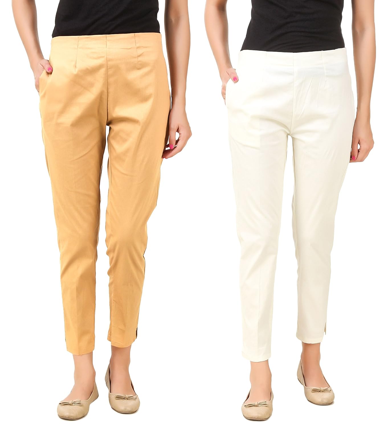 q-rious women's cotton lycra trousers/pants/chinos (pack of 2)