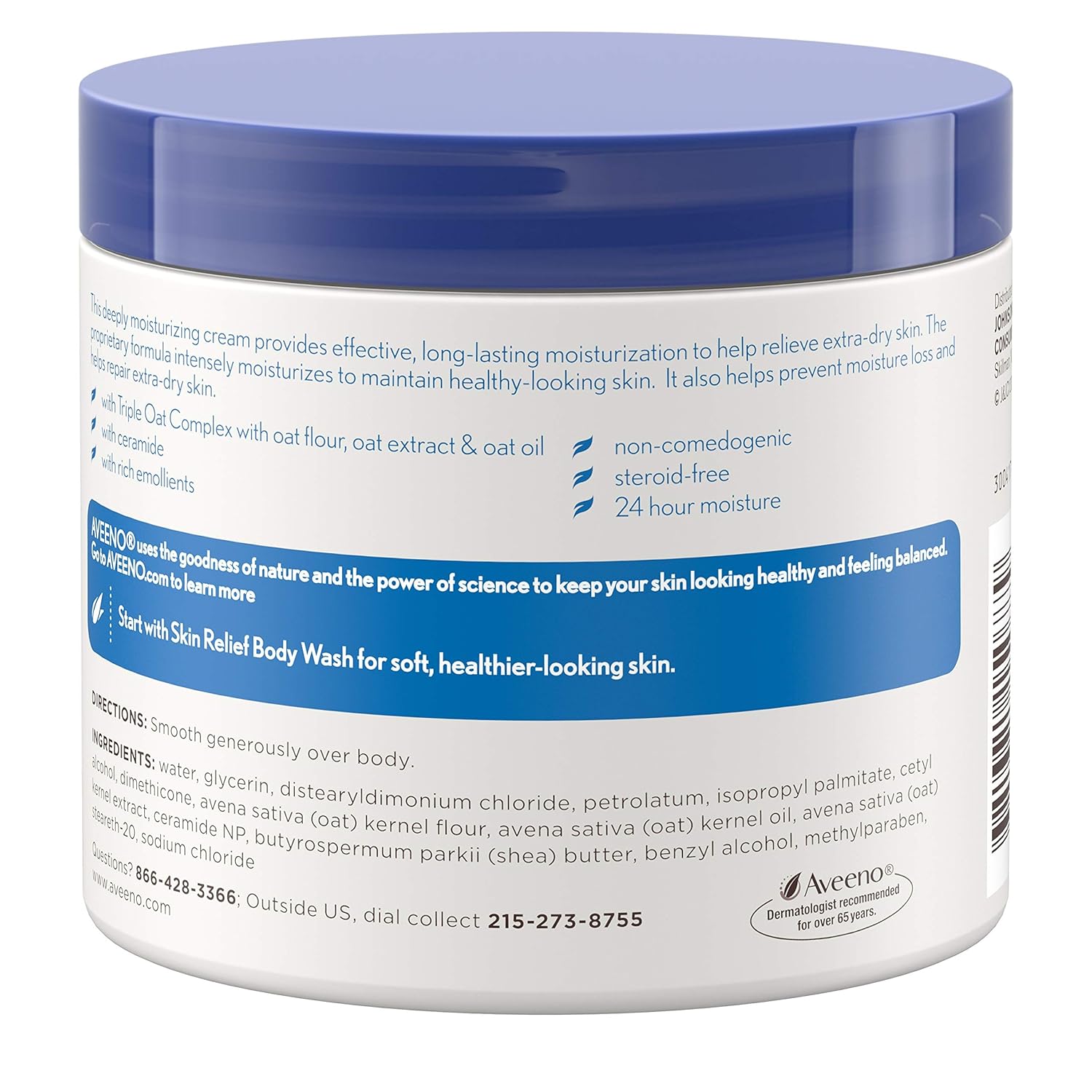Aveeno Skin Relief Intense Moisture Repair Cream with Triple Oat Complex, Ceramide & Rich Emollients, Steroid- & Fragrance-Free Moisturizing Body Cream for Extra-Dry Skin, 11 oz : Body Lotion : Beauty