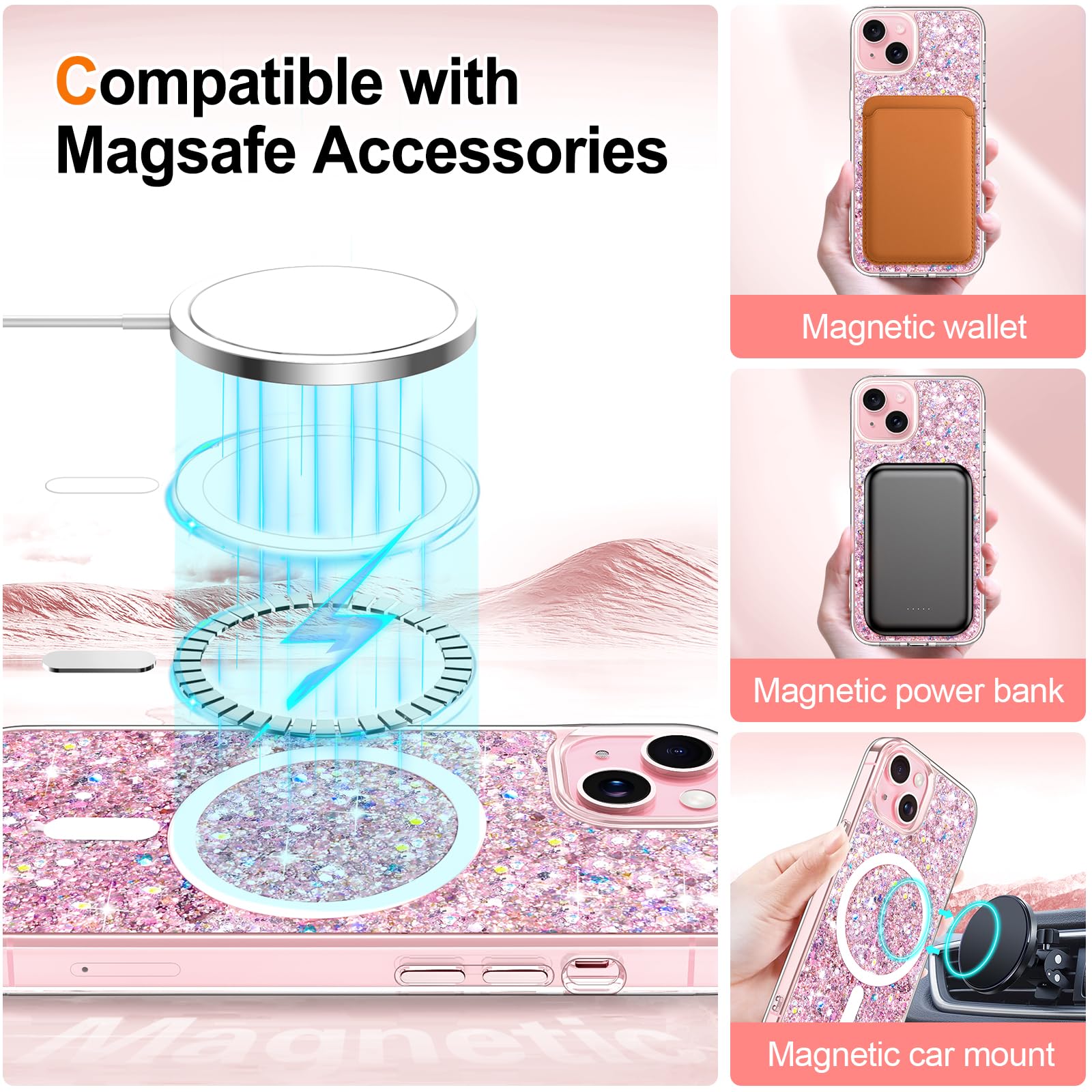 Hython Case for iPhone 15 Plus Case Glitter, Cute