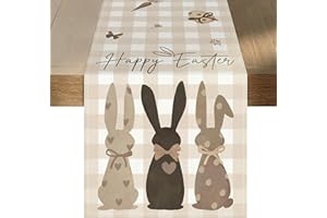 369DECOR Happy Easter Table Runner 2-Ply (13"x72") - Buffalo Plaid Bunny Runner Design - Spring Table Decorations for Indoor & Outdoor Home Party Decor AMD Print