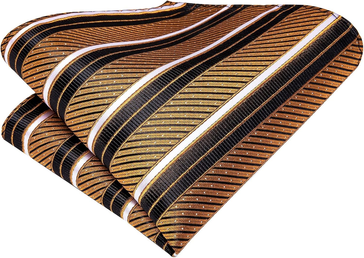 Hi-Tie Mens Gold and Black Ties Striped Woven Silk Classic Necktie with Pocket Square and Cufflinks Set Wedding Busienss: Clothing