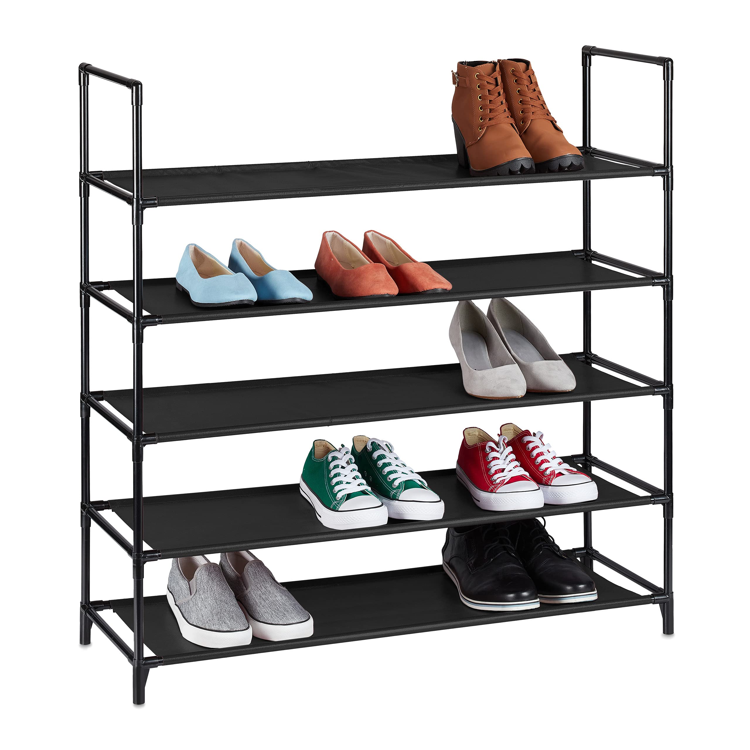 Relaxdays XL 10036198_46 Shoe Rack 5 Levels for 20 Pairs of Shoes Fabric Shoe Rack H x W x D x D: 90.5 x 87.5 x 30 cm Black