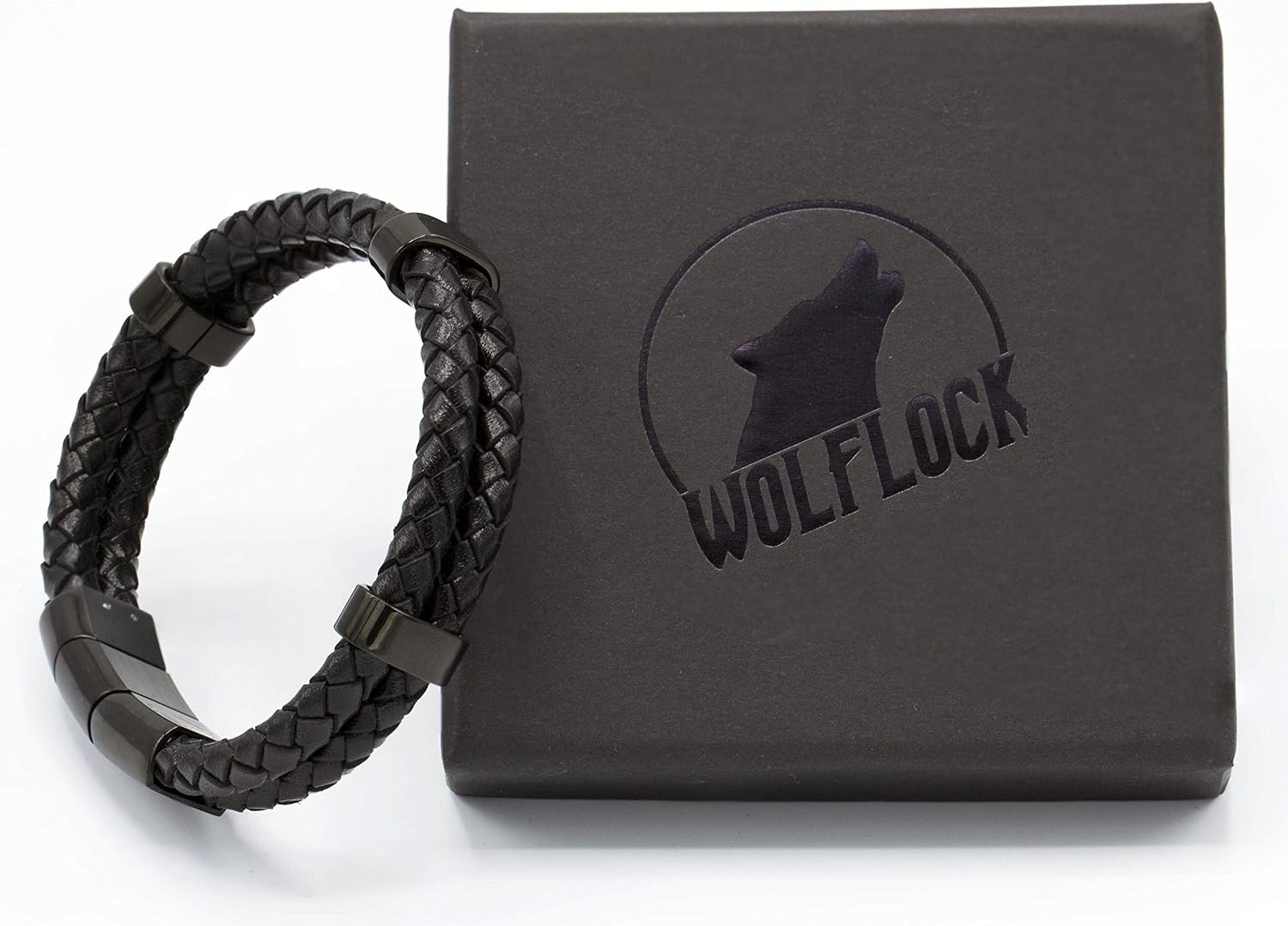 Wolflock Men's Leather Bracelet, Black, 20 cm - Image 4