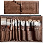 HAGERI 25 Pieces Paint Brushes, Expert Synthetic Nylon Bristles Paint Brush Kit with Palette Knife & Suede Leather Roll, Paint Brushes Set for Oil, Acrylic, Watercolor, Gouache and Detail Paintings