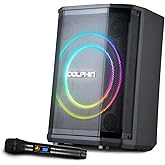 Dolphin Rechargeable Portable Bluetooth Party Speakers, 3D LED Ring Light, TWS, Wireless Microphone, and Multiple Playback Options, Easy-to-Carry, On-The-go, PA System, Karaoke-Ready