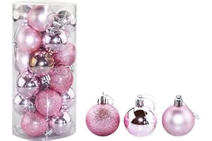 Bestjybt 24pcs 1.57" Small Christmas Ball Ornaments Shatterproof Christmas Decorations Tree Balls for Holiday Wedding Party Decoration, Tree Ornaments Hooks Included (Pink, 4cm/1.57")