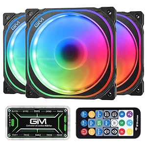GIM KB-21 RGB Case Fans, 3 Pack 120mm Quiet Computer Cooling LED Fan for PC case and CPU Cooler, Colorful Rainbow Speed Adjustable Cooler with Hub