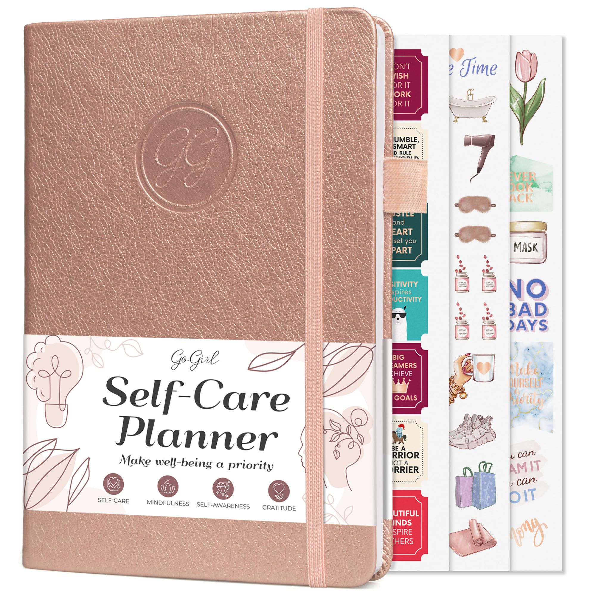 GoGirl Self-care Journal – Daily Mental Health Notebook with Mood & Wellness Trackers – Personal Development, Meditation & Reflection Journal for Women – Hardcover, Lasts 3 Months (Rose Gold)