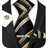 TIE G Stripe Plaid Mens Ties Set in Black Gift Box: Necktie and Pocket Square, Cufflinks, Tie Clip Formal Business Wedding