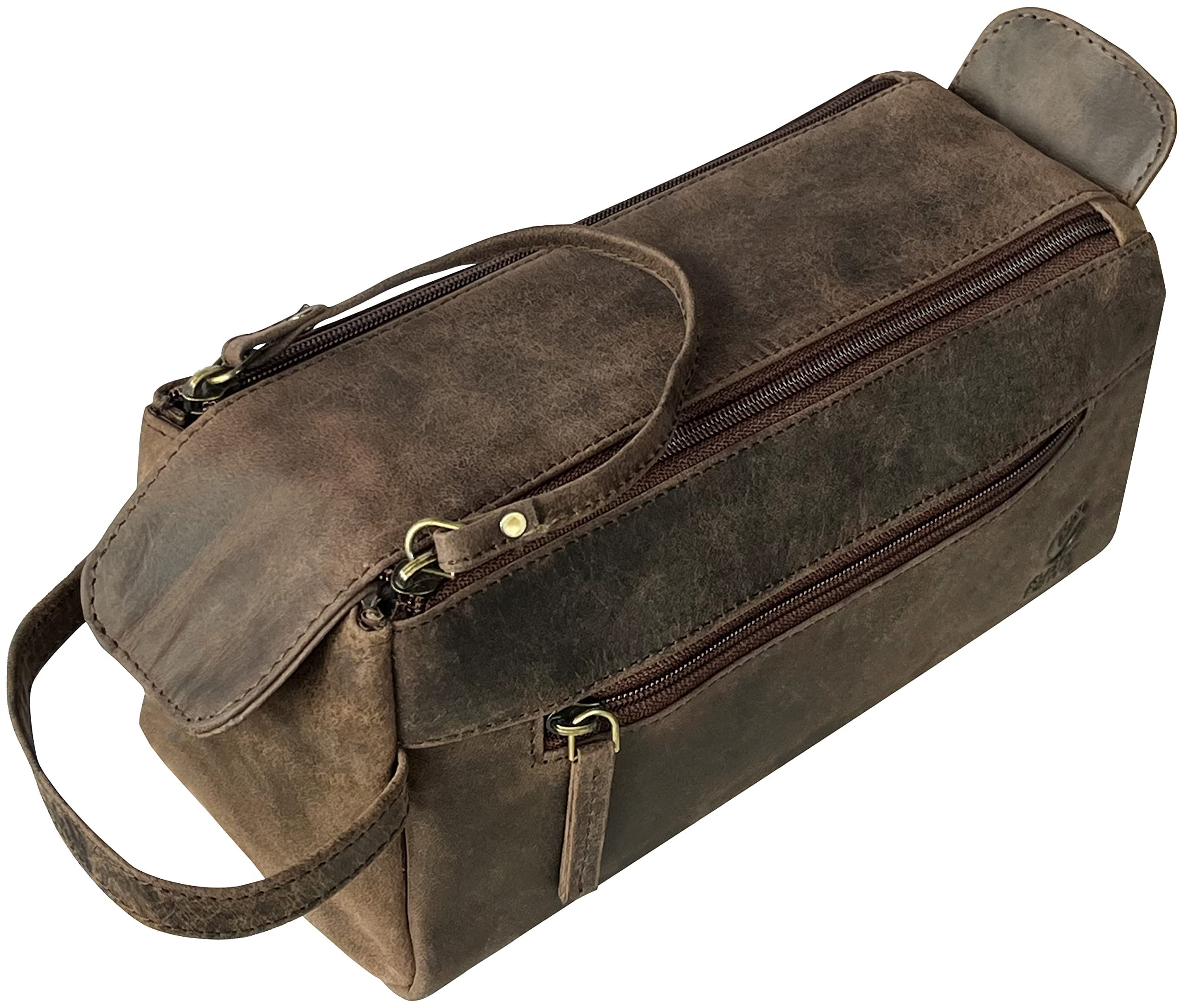 RUSTIC TOWN Buffalo Leather Toiletry Bag : Vintage Travel Shaving & Ditty Kit : for Toiletries, Cosmetics & More : Spacious Interior & Waterproof Lining : Compact, Fits Easily in Luggage