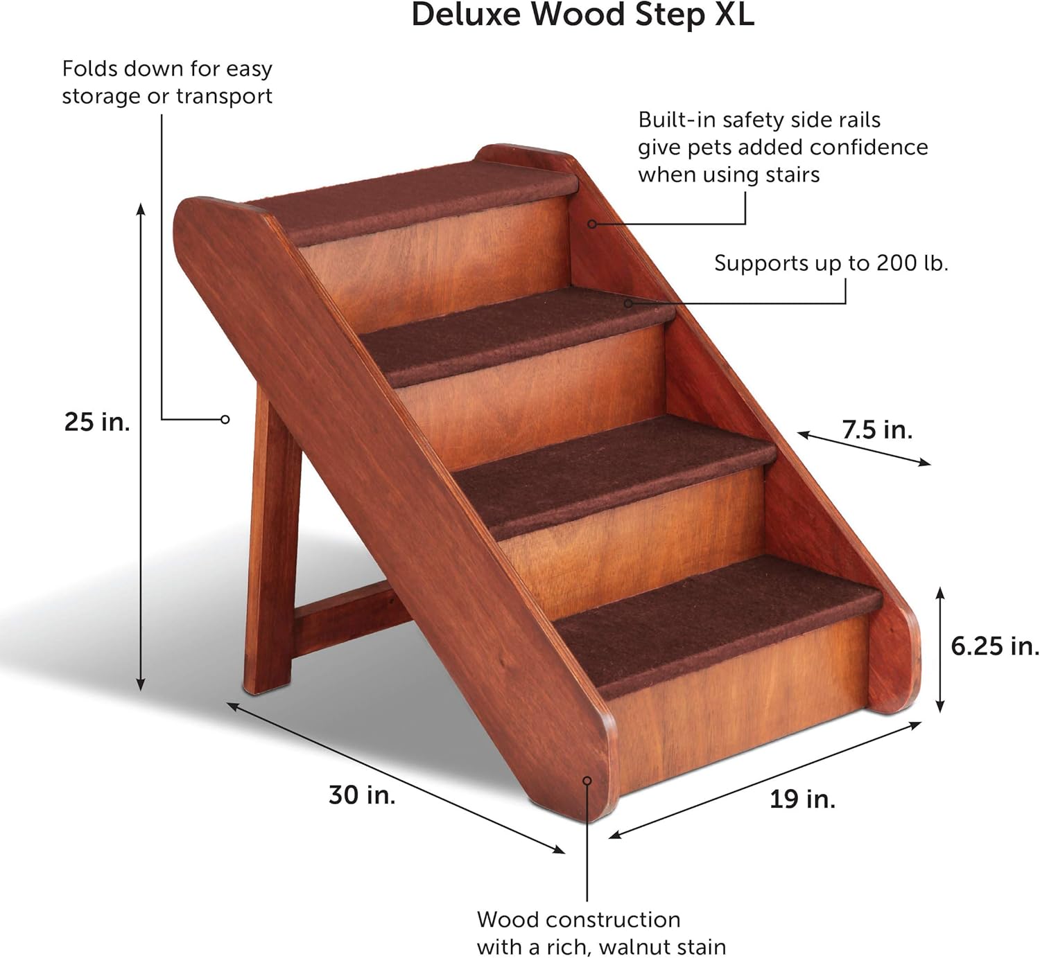 PetSafe Solvit PupSTEP Wood Pet Stairs for Dogs and Cats, Foldable - X-Large : Dog Stairs For High Beds : Pet Supplies