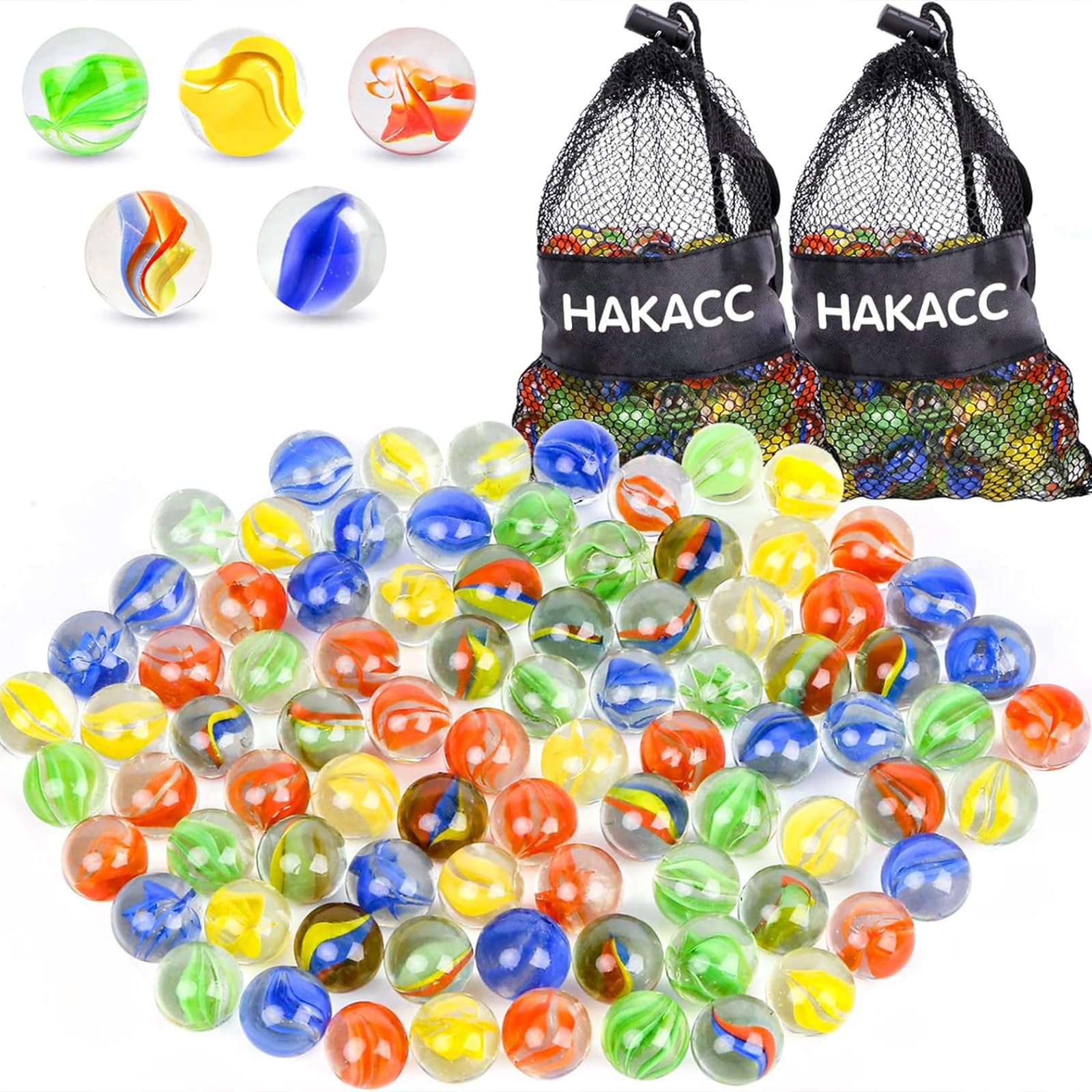 HAKACC 250 PCS Glass Marbles, Assorted Colors & Patterns, Decorative Glass Gems for Vase Fillers, Aquarium, Garden Decor & DIY Crafts