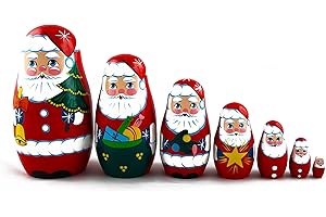 MATRYOSHKA&HANDICRAFT Matryoshka Russian Nesting Doll Babushka Beautiful Santa Claus Set 7 Pieces Pcs Wooden Hand Painted Souvenir Craft Gift