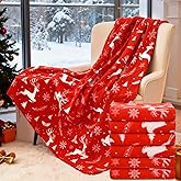 Preboun 6 Pcs 50 x 60 Inch Christmas Blanket Red Reindeer Fleece Throw Warm Blanket Bulk Printed for Couch Bedroom Bed Sofa Office Winter Travel Wedding Decorations Gifts