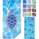 TwoYek Microfiber Thin Beach Towel Lightweight Oversized 71x32 Extra Large Sand Free Towels Quick Dry for Travel Pool Camping Sports Beach Accessories Vacation Essential Gift Turtle