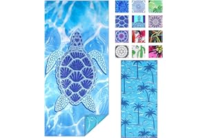 TWOYEK Microfiber Thin Beach Towel Lightweight Oversized 71x32 Extra Large Sand Free Towels Quick Dry for Travel Pool Camping Sports Beach Accessories Vacation Essential Gift Turtle