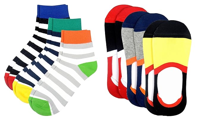 Winza Mens Low Cut & No Show Cotton Socks (Multi-Coloured, Set of 6)