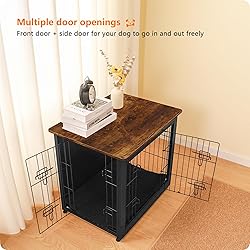 DWANTON Dog Crate Furniture with Cushion, Wooden