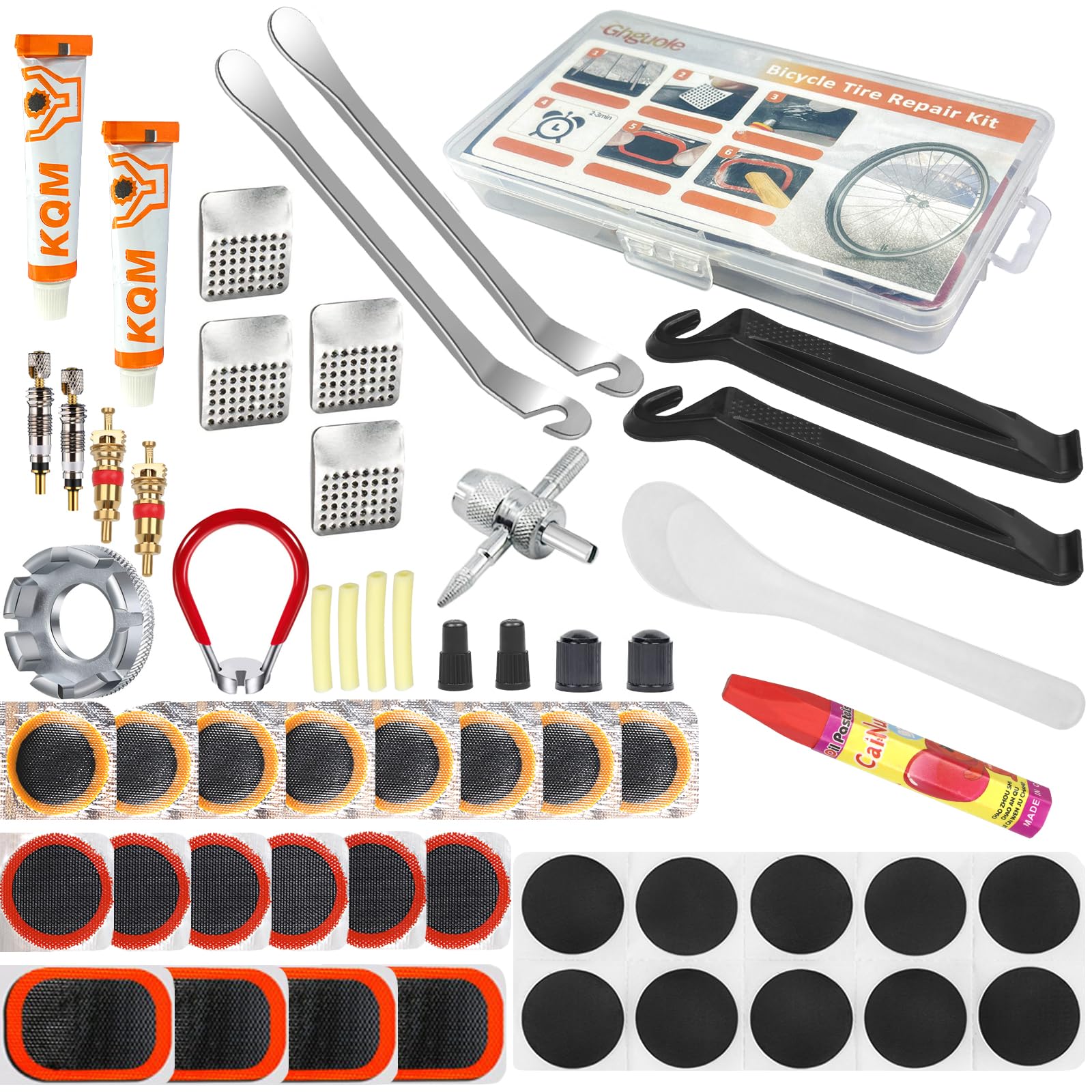 Ghguole Bike Tire Puncture Repair Kit,57pcs Bike Tyre Patch Repair Kit,Bicycle Tyre Repair Kit- 30 Repair Patches,4 Tyre Levers,Storage Cas-All Bicycle&Rubber/Road,Mountain,Commuter Bikes/Moto
