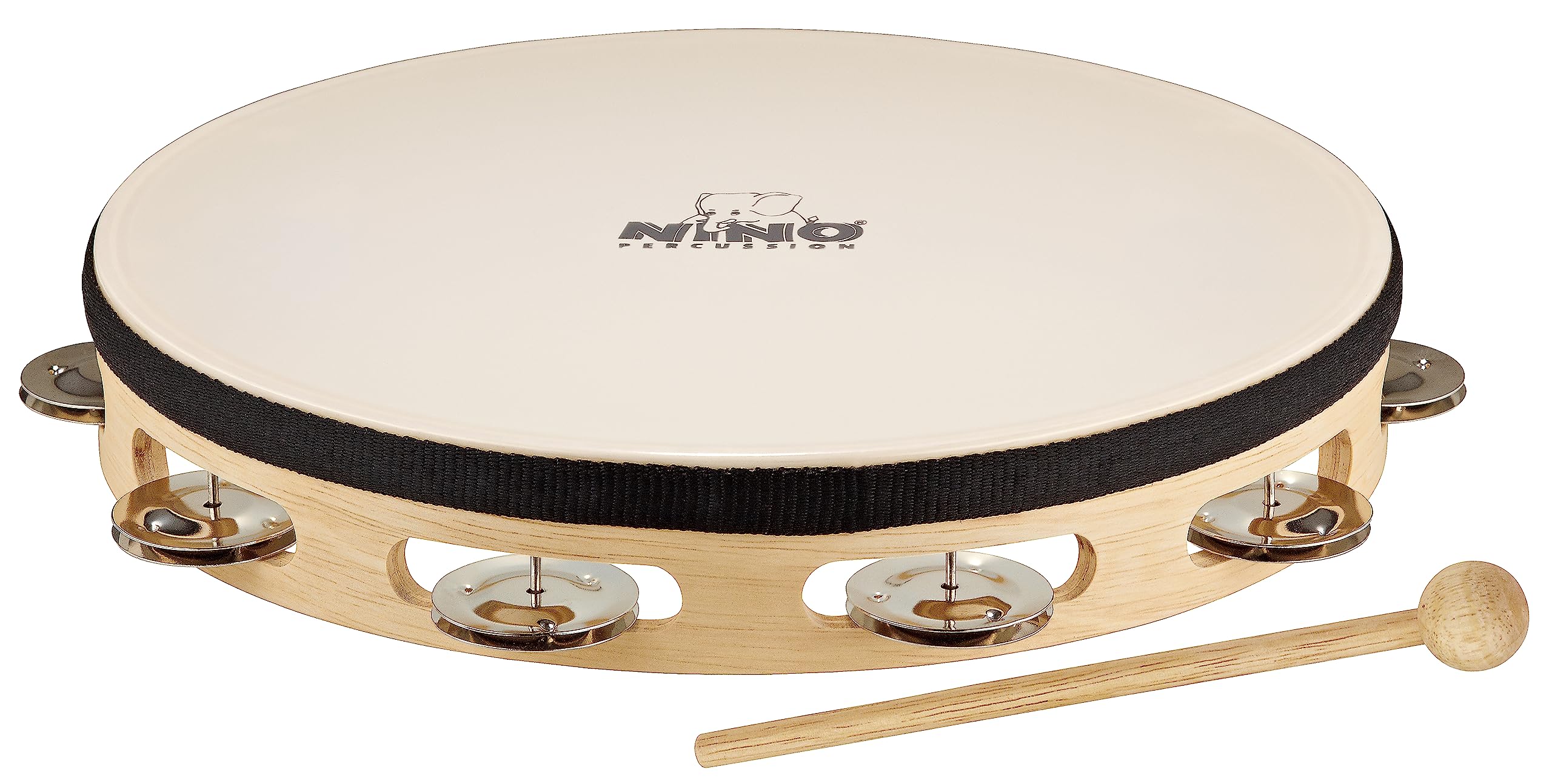 Nino Percussion Headed Wood Tambourine - Musical Instrument for Children from 3 Years - Diameter 6 inch - 1 Row Jingles - Maple Plywood, Natural (NINO942)