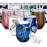 THILY Wine Tumbler Stainless Steel Insulated 12 oz Stemless Wine Glass with Slide Lid and Metal Straw, Travel Cup Keep Cold for Coffee, Cocktails, Abysmal Sea