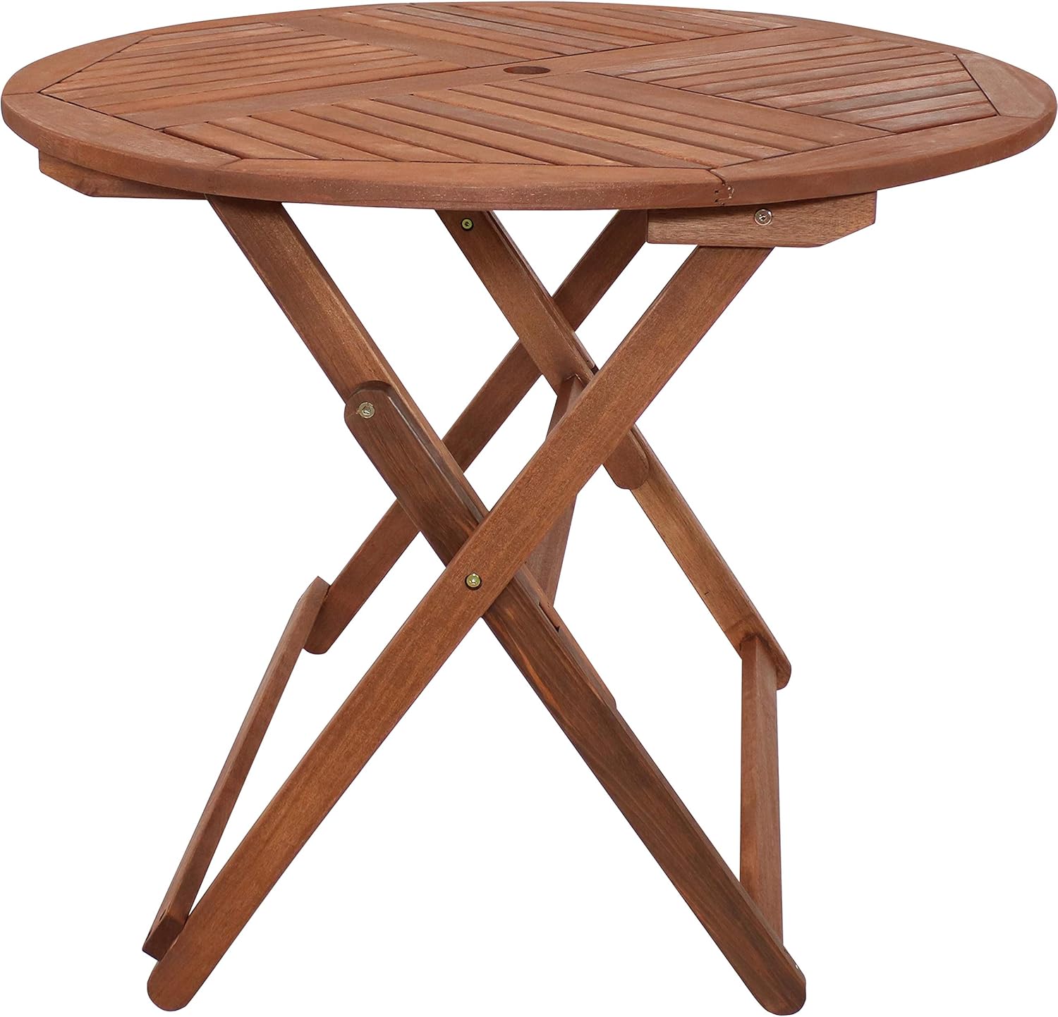 Sunnydaze Meranti Wood Folding 35.5-Inch Round Outdoor Dining Table with Teak Oil Finish - Perfect for Camping and Outdoor Entertaining - Ideal for Backyard, Front Porch, Balcony and Patio : Garden & Outdoor