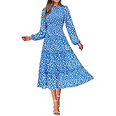 NOLLSOM Women 2026 Spring Dress Floral Boho Dress Casual Long Sleeve Crew Neck Ruffle A-Line Flowy Wedding Guest Maxi Dresses