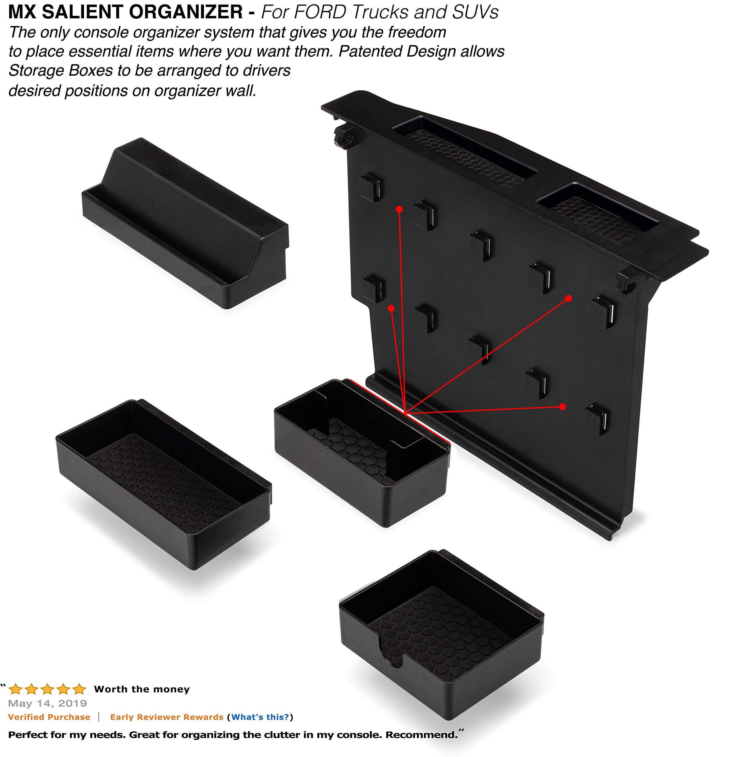 Salient Center Console Organizer for FORD Trucks and SUVs Compatible