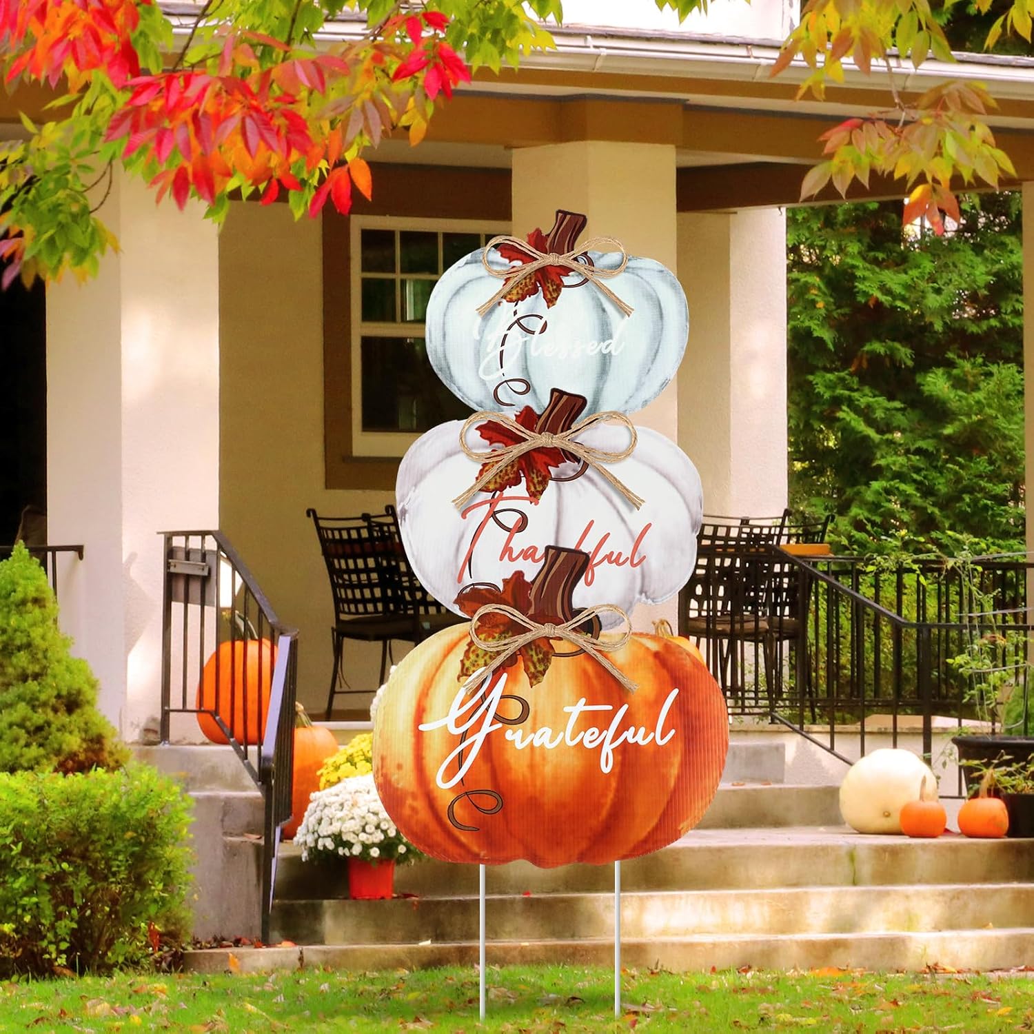 Yard Signs - Geetery 3 Pcs Fall Pumpkin Yard Stakes Decoration 31 Inch Thanksgiving Outdoor Yard Sign Rustic Autumn Harvest Pumpkin Yard Stacked Sign for Thanksgiving Outdoor Garden Lawn Patio Home Decorations