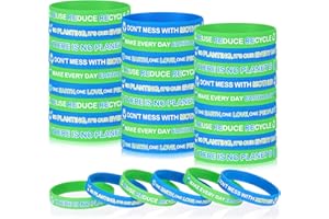 Motionchic 60 Pcs Happy Earth Day Rubber Bracelets Green Blue Silicone Bracelet Colored Stretch Wrist Bands for Event Rubber Wristbands Sports Accessories for Woman Men Teen Party Favors, 6 Styles