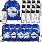 Mifoci 24 Pieces Baseball Water Bottle and Baseball Drawstring Backpack Set 12 Pcs 17oz Reusable Plastic Water Bottle 12 Pcs Gym Goodie Gift Bag for Summer Gym Travel Party Outdoor