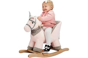 ROCK MY BABY Rocking Horse Unicorn, Baby Animal Rocker, Rocking Horse with Seat, Ride on Horse, Plush Rocking Horse with Unicorn Music, Wooden Rocking Horse for Toddlers 1-3, (Pink Unicorn), CPC Certified