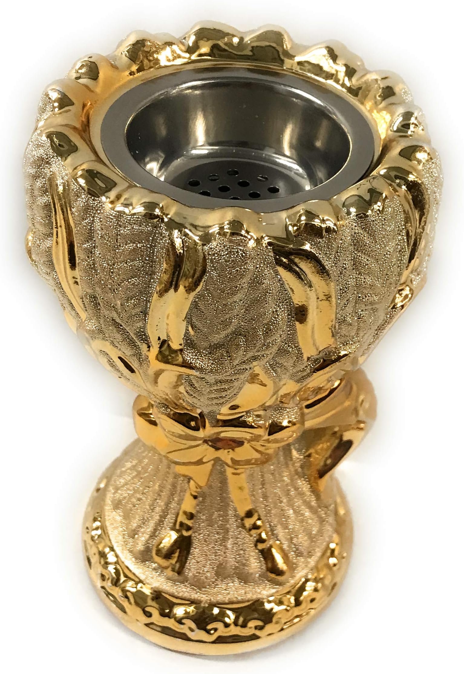 Yasmeen Incense Burner Charcoal Non-Electric Beautiful Gold Shape with Flower in Middle Bakhoor Oudh Agrawood Mabkarah Burner