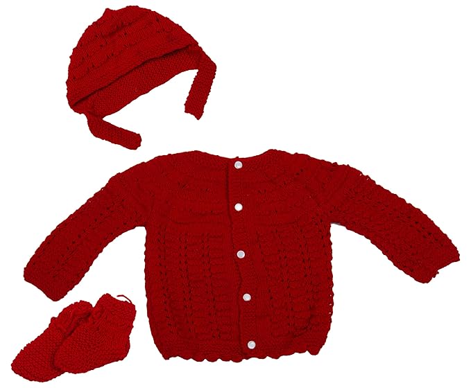 Baby Woolen Clothing Set (Maroon, 6-12 Months, Pack of 4)