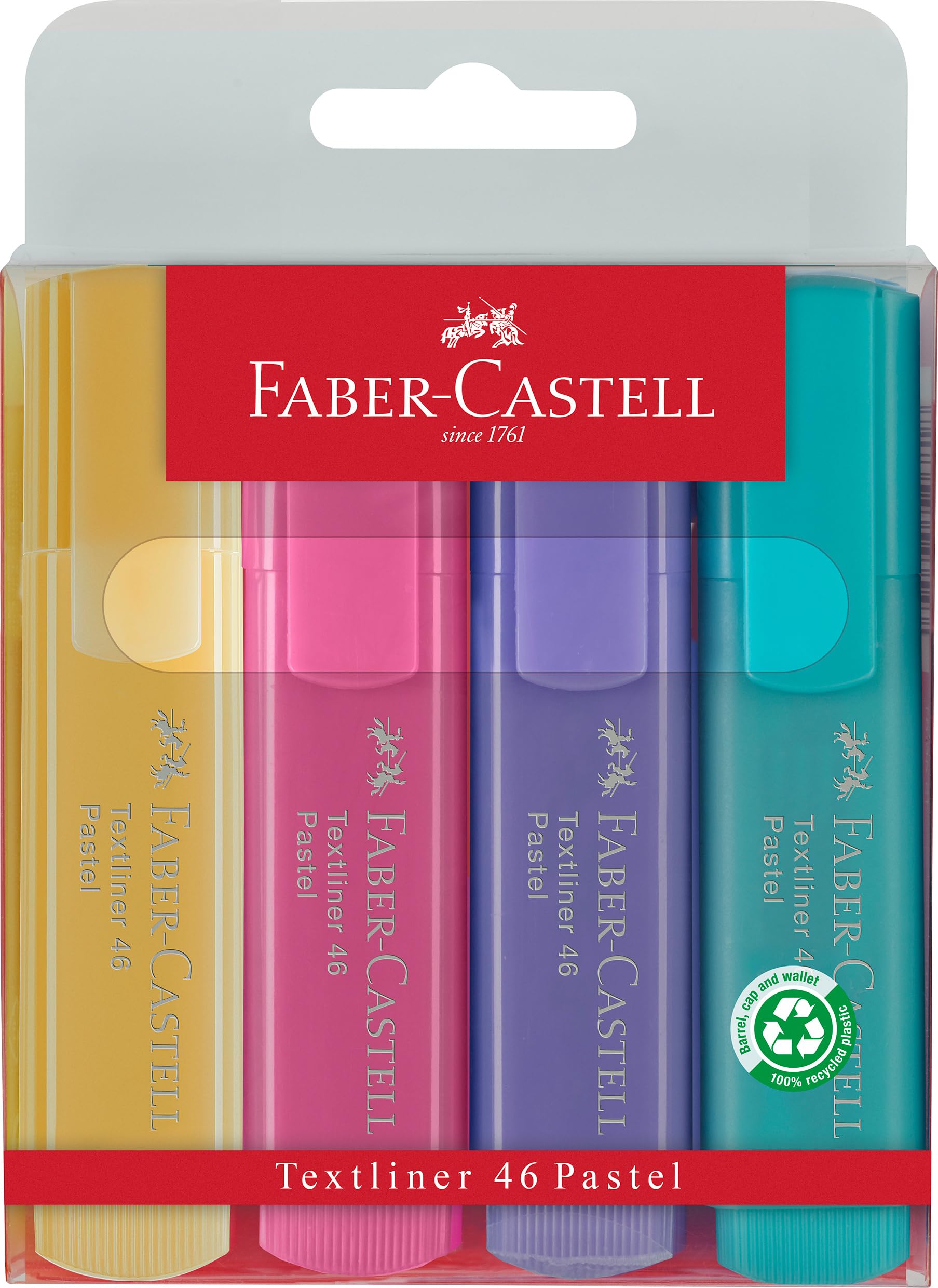 Faber-Castell Textliner Highlighter Pen 46 Pastel Colours Pack of 4, 154610