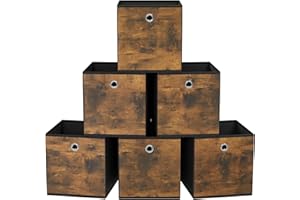 SONGMICS Storage Cubes, Set of 6 Storage Bins with Handles, Foldable Oxford Fabric and Non-Woven Fabric Storage Boxes, 13x13x