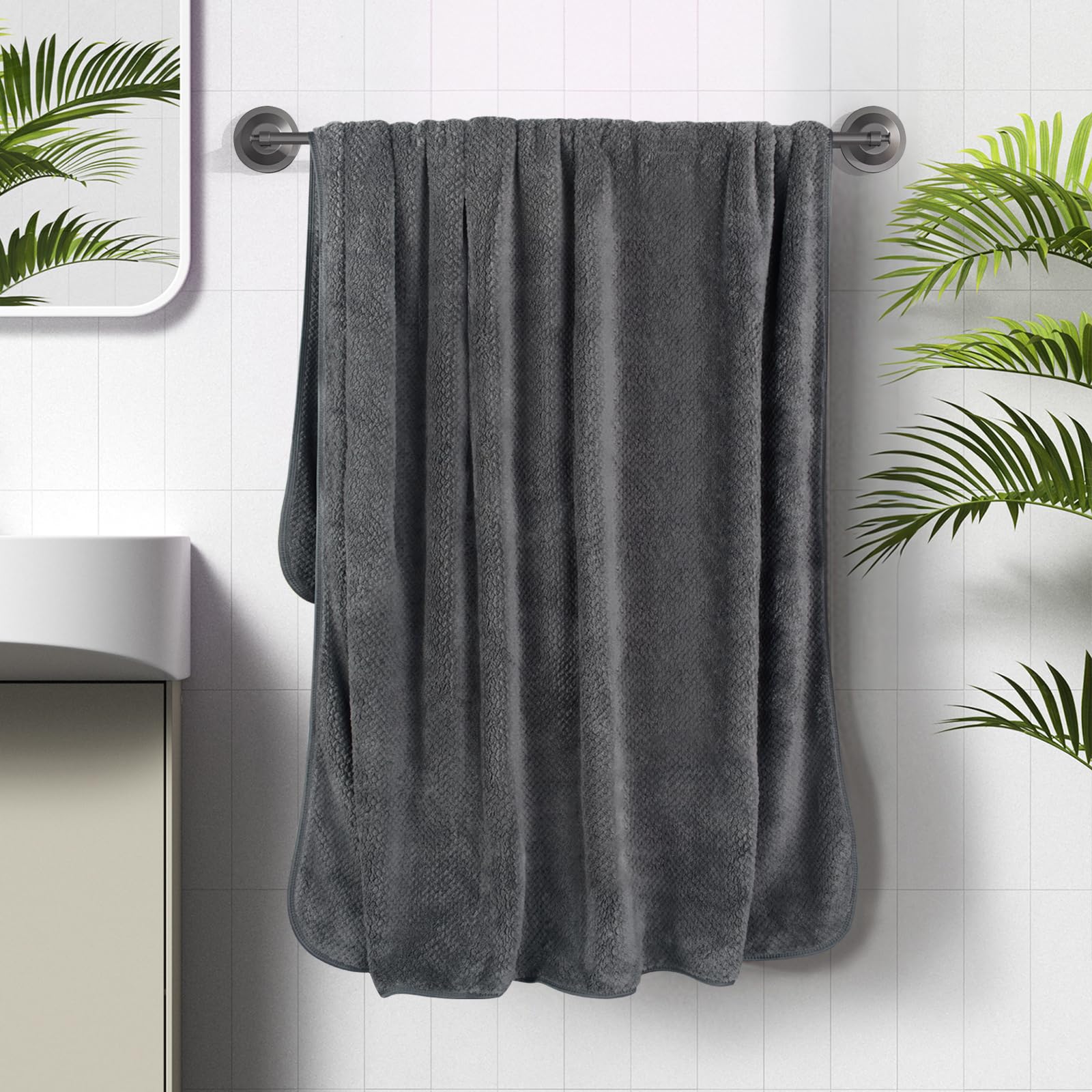 KinHwa Microfiber Bath Towels Extra Large Bath Sheets 100x200cm Super Absorbent and Soft Bathroom Towels Quick Dry shower towel for Spa, Swimming,1 Pack Dark-grey