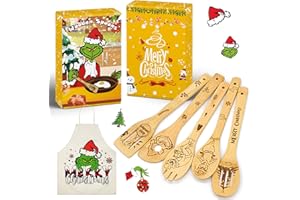 HEORIM Grinchs Christmas Gifts for Women Men-the Grinchs Kitchen Decor - 6PCS Bamboo Cooking Utensils Set Merry Christmas Gifts- Cooking Kitchen Utensils Set With Apron