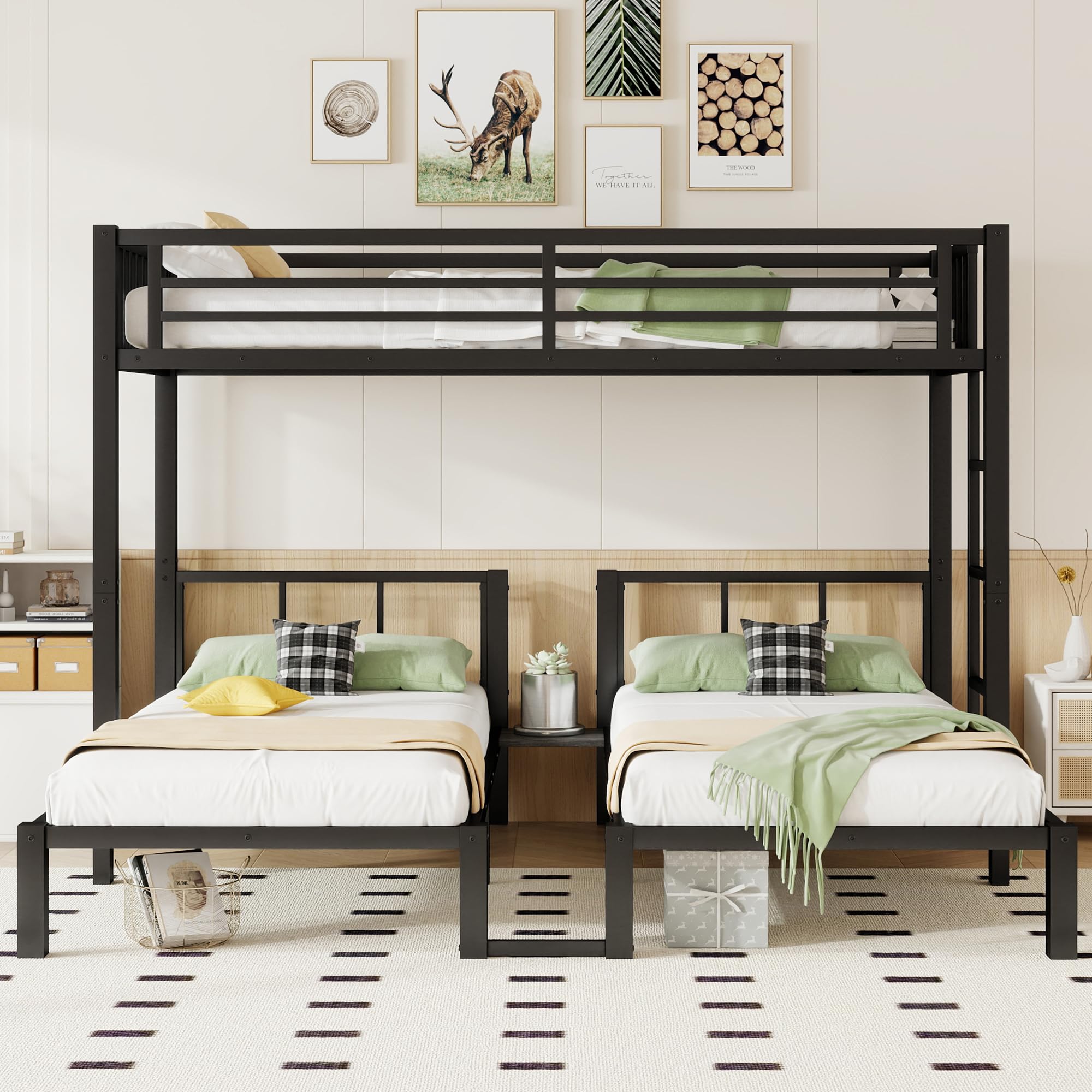 Photo 1 of ***FACTORY SEALED***KEIKI Metal Triple Bunk Bed, Heavy Duty Twin XL Over Twin Over Twin Beds Frame w/Guardrails & Ladder, Detachable Kids BunkBed for 3, Girls Boys Teens Bedroom Loft Bed, No Box Spring Needed, Black