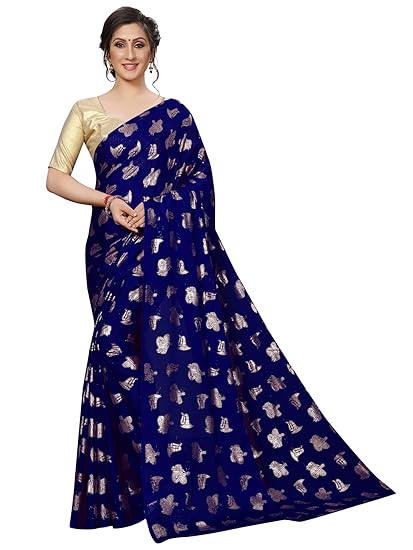 Winza Designer Womens Silk Saree With Blouse (FOIL MUSIC BLUE_Blue_Navy)