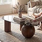 Hyfirm 55" Smoked Glass Cloud Coffee Table | Irregular Sculptural Top | Tempered Glass | Walnut-Finish 3-Leg Base | Spacious Surface | Modern Mid-Century Style
